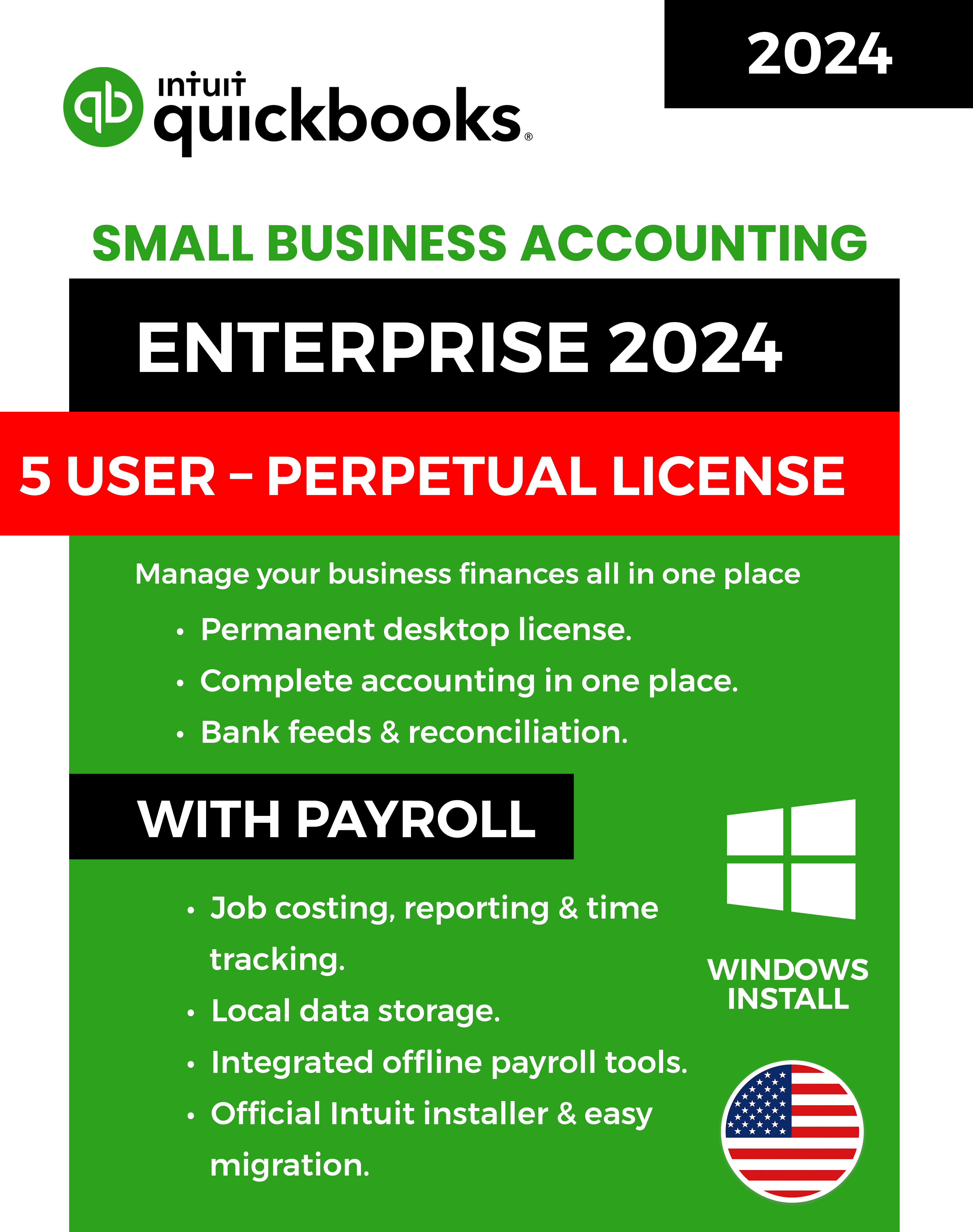 QuickBooks Enterprise 2024 5 user perpetual license package